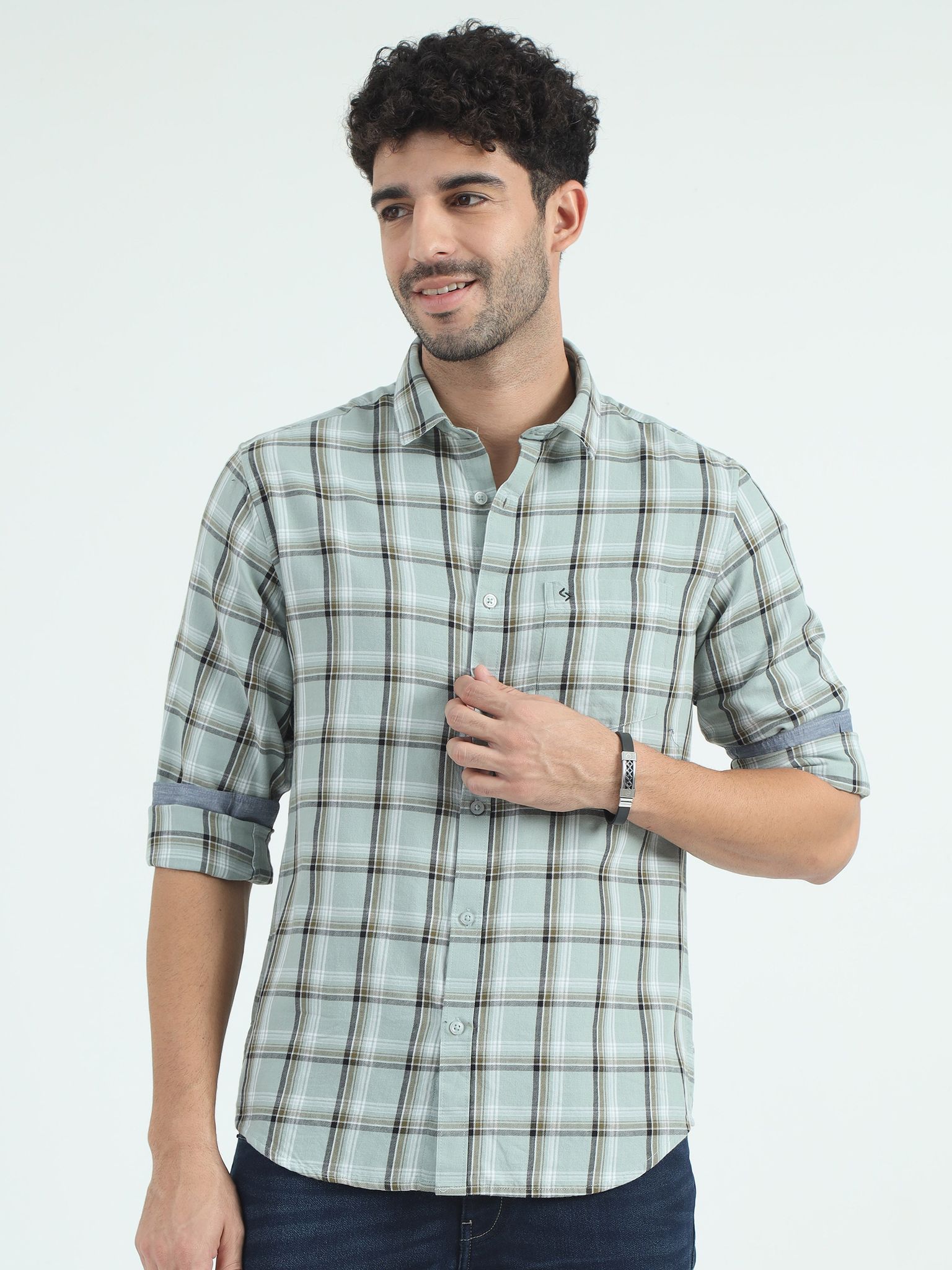 Classic Polo Men's Polo Neck Cotton Green Slim Fit Checked Shirt | SO2-17 A-FS-CHK-SF