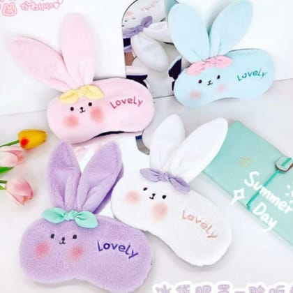 Lovely Long Ears Furry Gel Eye Mask - Single Piece-Pink