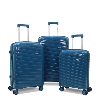 SKYCARRY Sarjah Polypropylene Suitcase Trolley Bag Set of 3 | Durable Hard Shell | TSA Type Lock | Spinner Trolley Luggage | 360 Disc Spinner Wheels (3, Lake Blue, 3SML)