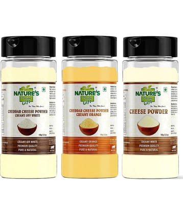 Natures Gift Cheddar Cheese Powder (Off White + Orange) & Regular Cheese Powder - 100g / 3.5 Oz Sprinkle Jar Powder 300 gm