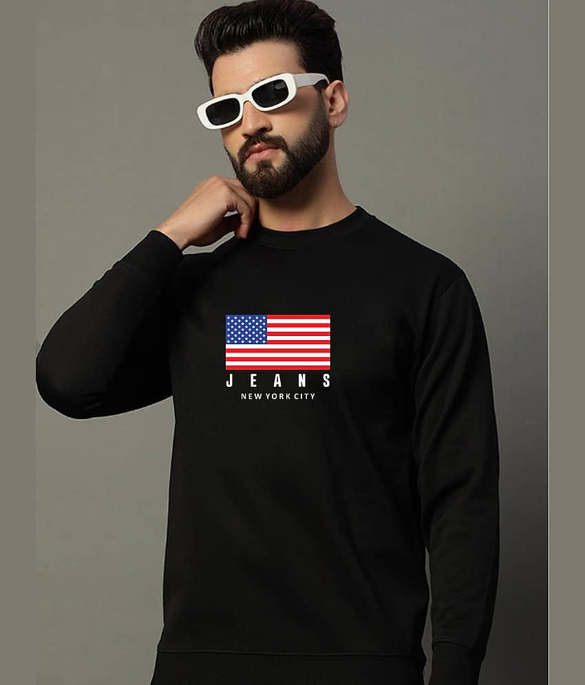 JUGULAR Cotton Regular Fit Printed Full Sleeves Men's Round T-Shirt - Black ( Pack of 1 )