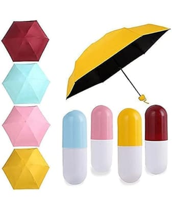 Sakar Folding Compact Pocket Umbrella with Lovely Capsule Case | Portable & Lightweight Umbrella For Kids & Adults | Travel Umbrella for Man & Women ( Yellow )