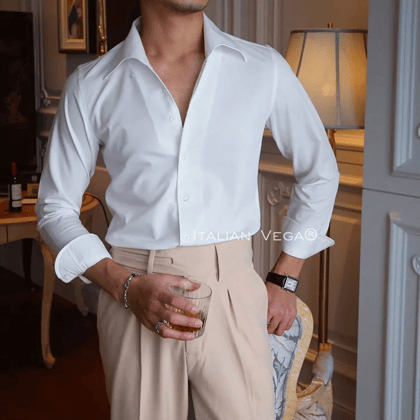 Old Money White Button Down Shirt by Italian Vega®-M