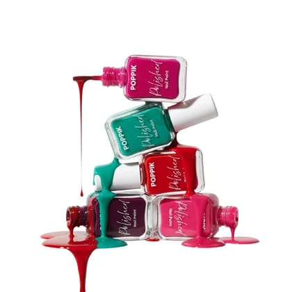 POPPIK Polished Nail Paint  8 ml, Quick-Dry, Long-Lasting & Chip-Resistant Nail Colour with Intense Pigment, Waterproof & Scratch-Proof, Satin Finish, Non-Toxic & Skin-Friendly