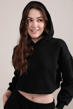 Crop Hoodie- Bold Black-M