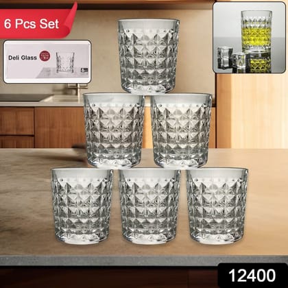 Premium Crystal-Style Glass Tumbler Set (6 Pc / 210 ML) | Assorted Colour