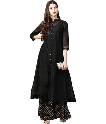 Juniper - Black Chanderi Women's Front Slit Kurti ( Pack of 1 )