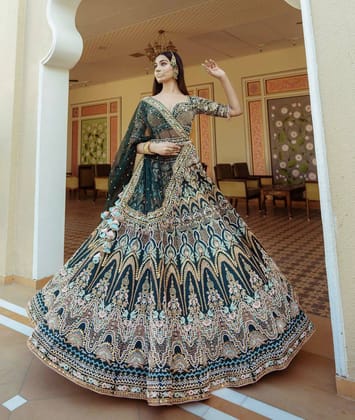 Dirty Green Colour Embroidered Party Wear Silk Lehenga choli DC 534