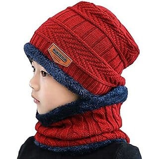 Eastern Club Woolen Winter Cap With Neck Scarf For Boys And Girls/Kids Winter Cap (Age 8-15 Years) For Boys  Girls (Red)