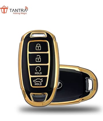 TANTRA TPU Key Cover Compatible with Hyundai Verna 2023 Car 4 Button Smart Key (Black)