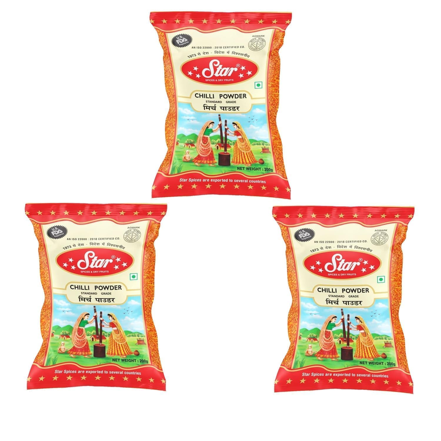 Star Spices Chilli Powder(Laal Mirch), No Added Flavours And Colours, With Natural Oils, 200 gm - Pack of 3