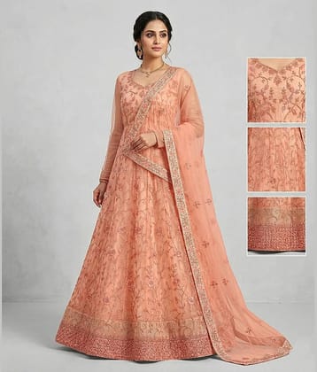 Apnisha Women's Net Semi Stitched Flared Ethnic Gown With Dupatta