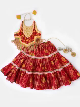 Wedding Vibe Frilled Red Lehenga Choli for Girls-6-8 yrs