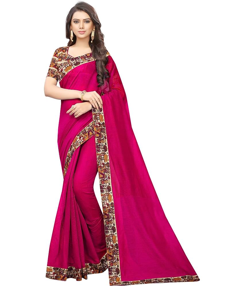 Vkaran Cotton Silk Printed Saree Without Blouse Piece ( Pink )