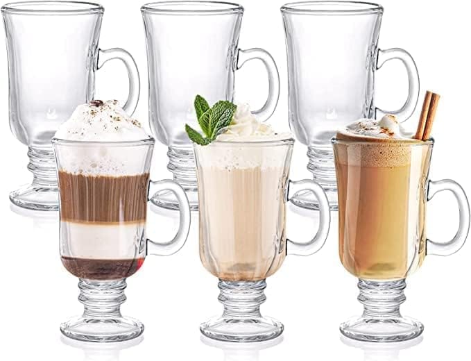 Irish Glass Tea Coffee Glass Mug Irish Latte Cups Milkshake Falooda & Juice Cappuccino and Hot Chocolate Mugs with Handle Clear Glasses Mugs Milk Hot Beverages(250 ML)