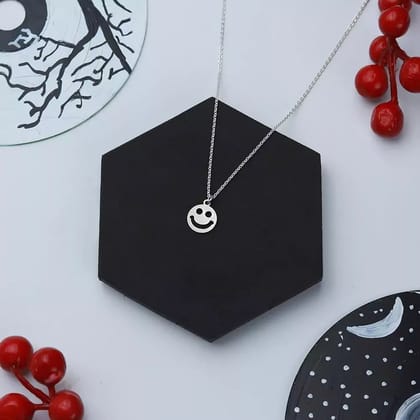 Smiley face Pendant Necklace-Silver