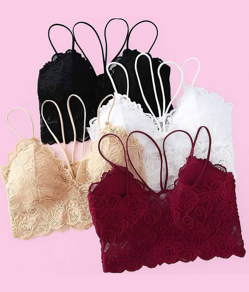 Kamini Pack of 4 Lace Lightly Padded Everyday Bra For Women ( Multicolor )