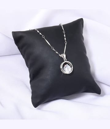 Silver Shine Silver Plated Chain with Solitaire Diamond in Circle Pendant for Women