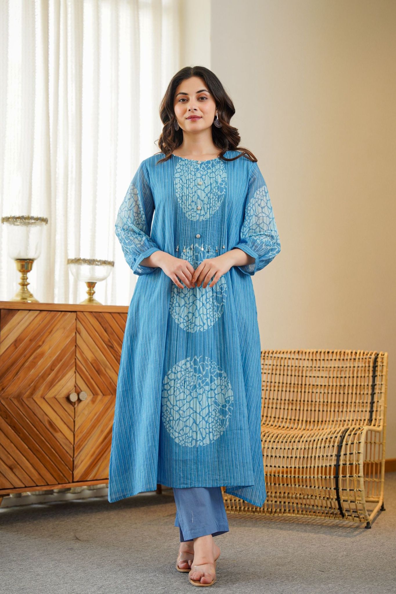 Blue Drape Flared Cord Set-BLUE / M