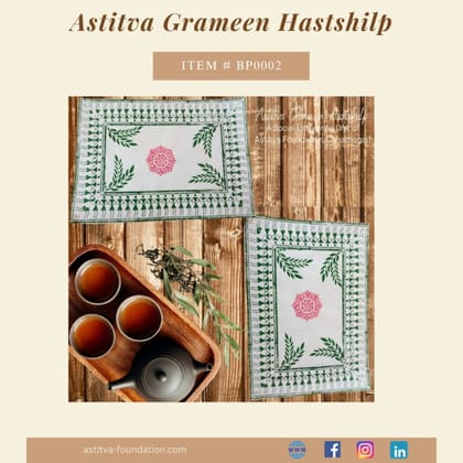 Hand Block–Printed Floral Cotton Placemats 