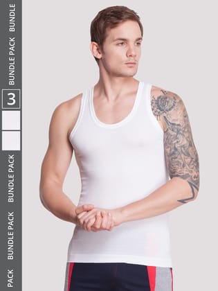 Men's White Pack of 3 Solid Egyptian Cotton Vest