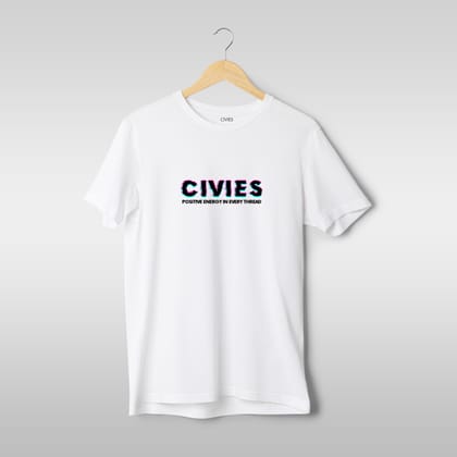 Civies Glitch Regular Fit T-Shirt-S / White / 160 GSM