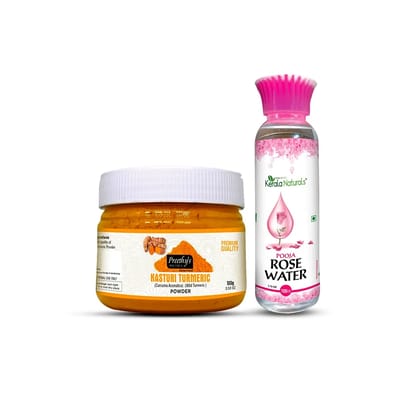Combo of Kasturi Turmeric (Curcuma Aromatica)  (Wild Turmeric ) Powder + Rose Water100 ml  by Kerala Naturals