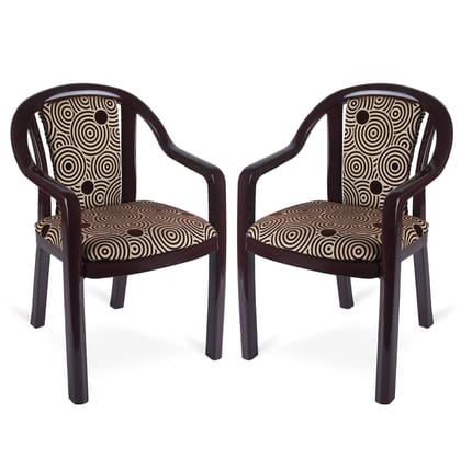Supreme Furniture Ornate Plastic Cushion Chair with-Arm Suitable for Home, Garden, Office, Living Room, Cafeteria, Restaurant, Hotel, Resort and Indoor(Set of 2, Jordan Brown-Brown Circle)