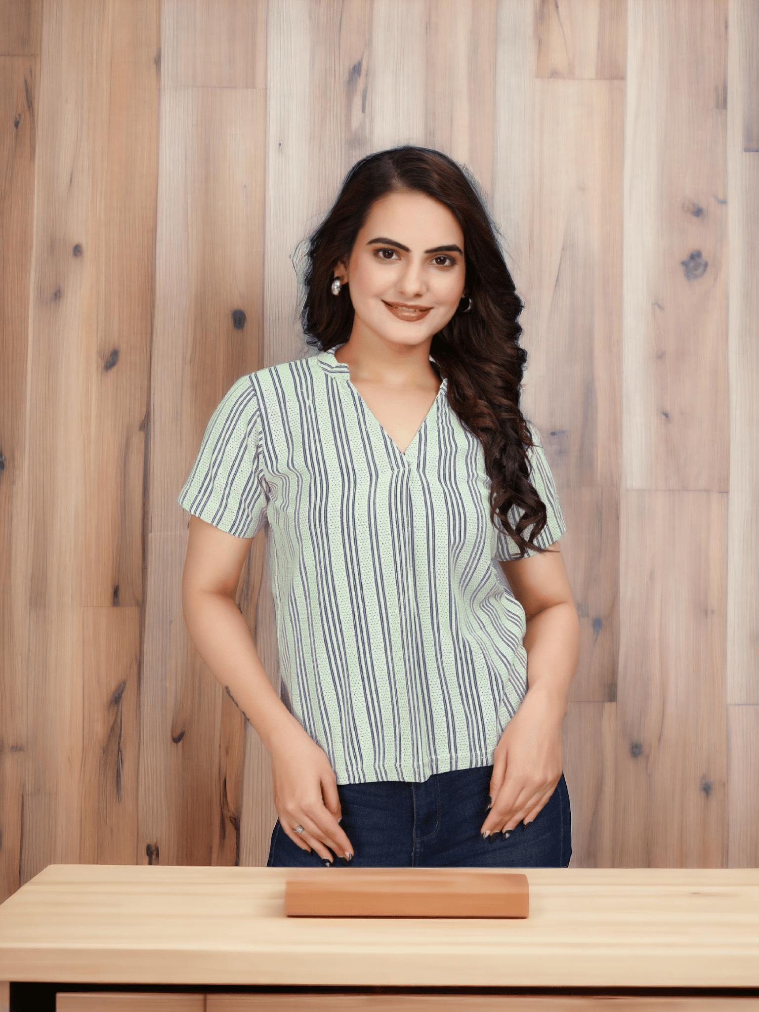 Striped Women Top Aqua Vertical Vibe