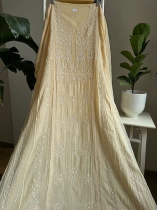 Mul Chanderi Chikankari Anarkali - Beige-Beige / Mul Chanderi