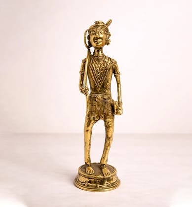 Handcrafted Brass Tribal Warrior Figurine – Traditional Bhareva Bell Metal Sculpture