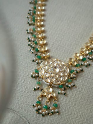 Lorah Mint Green Kundan Necklace-Green