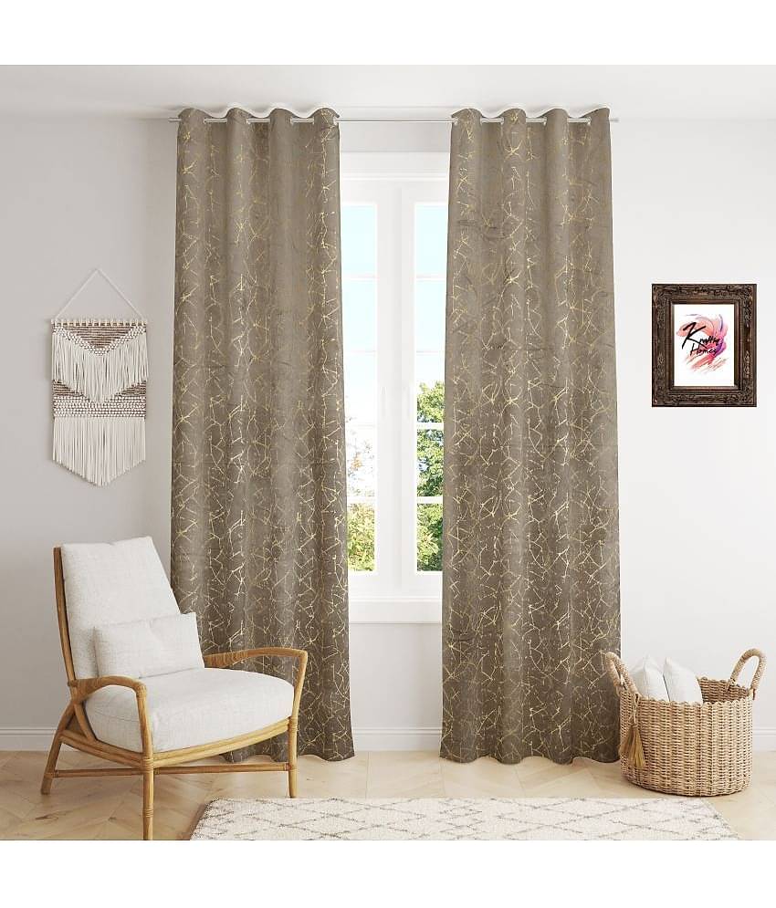 Kraftiq Homes Abstract Room Darkening Eyelet Curtain 9 ft ( Pack of 2 ) - Dark Grey