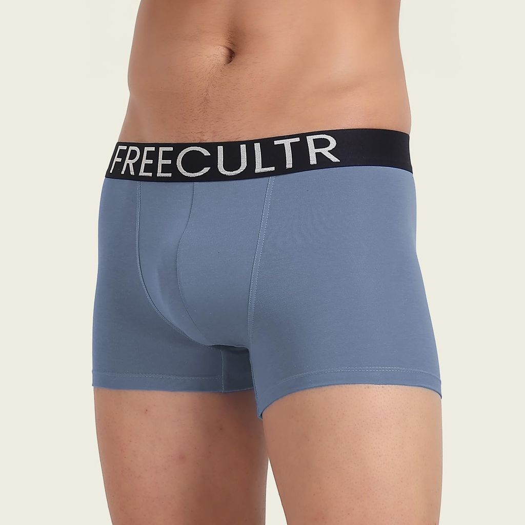 Freecultr Men's Underwear Organic Cotton (Ultrasoft Waistband) Premium Snug-Fit Trunk Pack of 1-Shadow Blue