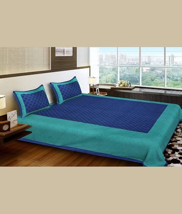 PETROSOLY Cotton 1 Double Queen Bedsheet with 2 Pillow Covers ( Blue )