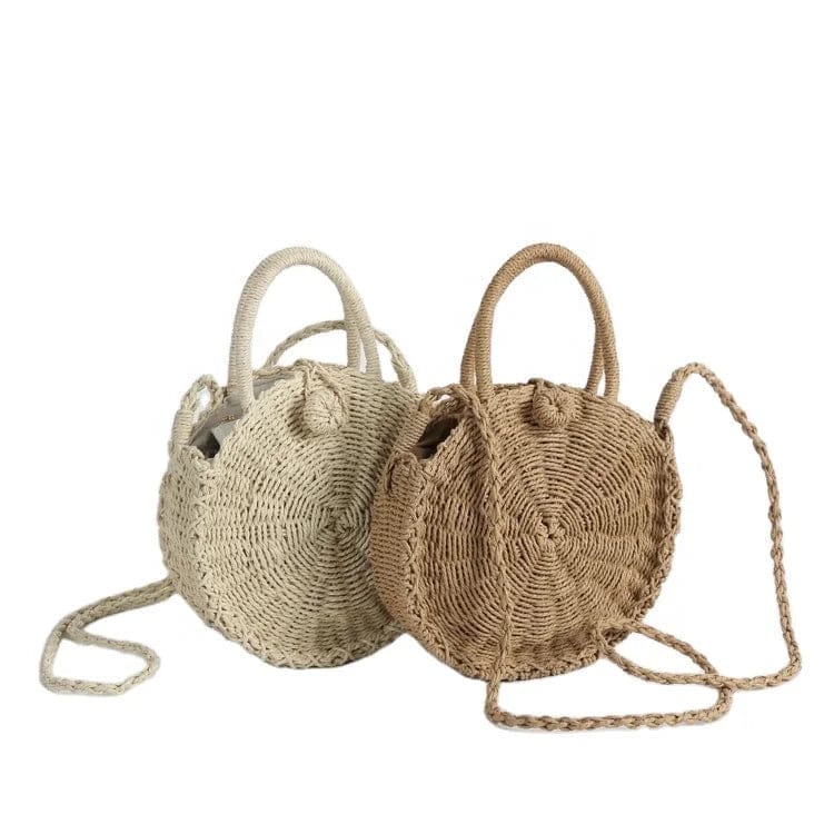 Factory Summer Designer Purse Straw Beach Bags Women Round Single Shoulder Handbags