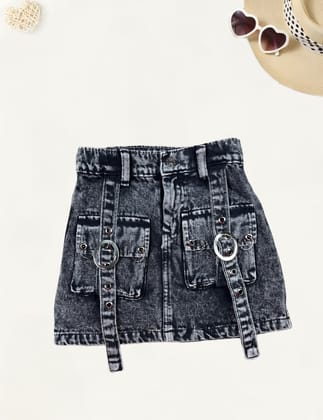 Girls 4 Pocket Denim Skirt [GS-969] [1-12Years]-1-2Y (Size - 18) / Denim