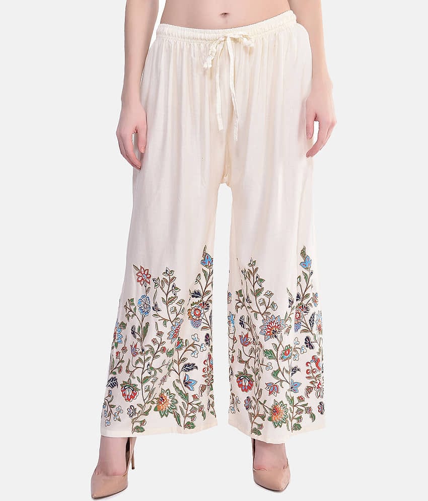 MEYARA - Off White Rayon Flared Women's Palazzos ( Pack of 1 )