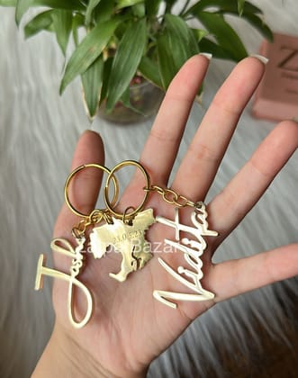 Couple Keychains-2 Name keychains with 2 Engraved Pieces