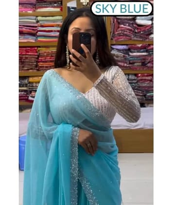 Gullak Georgette Embellished Saree With Unstitched Blouse Piece ( Aqua Blue )