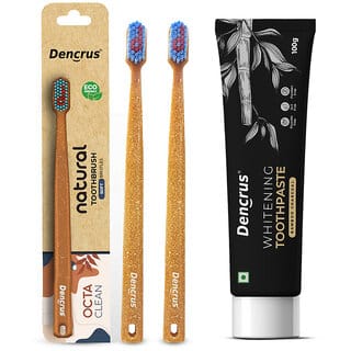 (Pack of 2) DENCRUS Charcoal Toothpaste And Octa Clean Bamboo Toothbrush , Charcoal Oral Care Combo