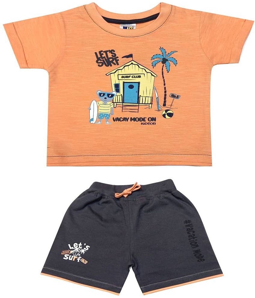 Kideon Pack of 1 Baby Boys 100% Cotton T-Shirt & Shorts ( Peach )