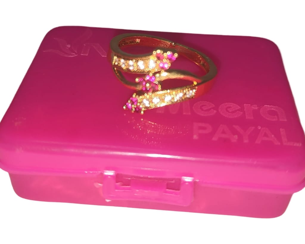 Gold Plated Ruby and Cubic Zirconia Floral Adjustable Cocktail Ring for Women