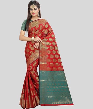 Gazal Fashions Banarasi Silk Embellished Saree With Unstitched Blouse Piece ( Red )