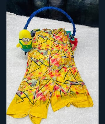 Bhuwal Fashion Georgette Printed Saree With Unstitched Blouse Piece ( Yellow1 )
