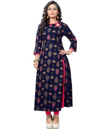 Vbuyz Navy Rayon A-line Kurti