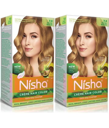 Nisha Creme Hair Color 7.3 Honey Blonde 120g Pack of 2, Permanent Hair Colour for Long Lasting Hair, 100% Grey Coverage