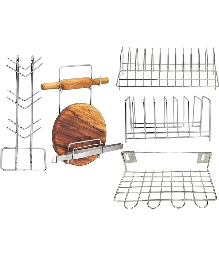 JISUN - Silver Stainless Steel Storage Racks ( Pack of 5 )