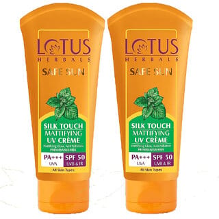 Lotus Herbals Safe Sun Silk Touch Mattifying Uv Crme Spf 50 Pa+++Green Tea Uv Ir Protection, Matte75G (Pack Of 2)