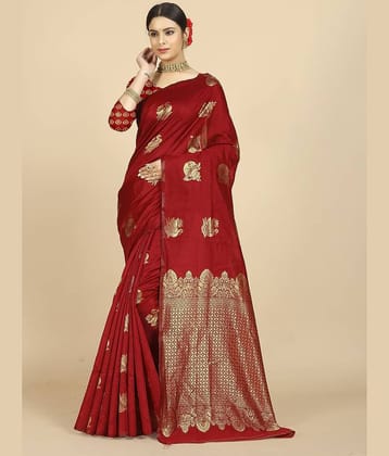 BLEESBURY Banarasi Silk Self Design Saree With Unstitched Blouse Piece ( Pink )